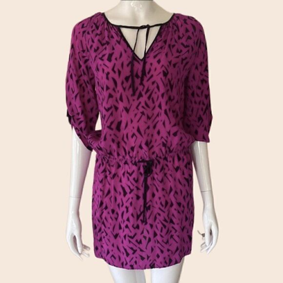 Anthropologie Yumi Kim Magenta Purple 80s Style Printed Mini Dress Sz S - Picture 1 of 11